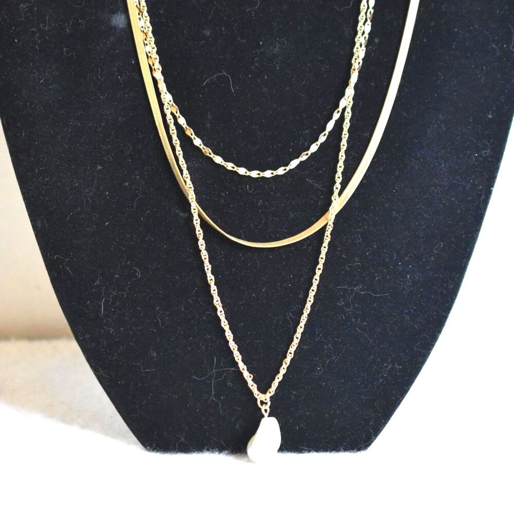 NWT Express Trendy Gold Tone Multi Layer Teardrop Faux Pearl Pendant Necklace